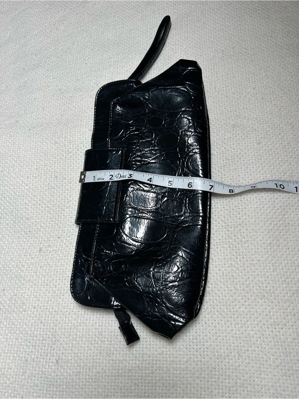 Giannini Black Faux Croc Patent Leather Clutch Wristlet